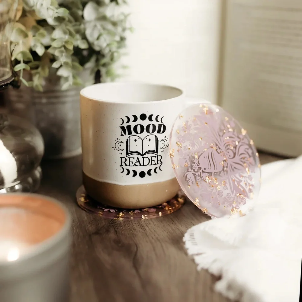 Foul Lady Fortune Coasters Mauve Gold‎ Foil Acrylic Set of 2